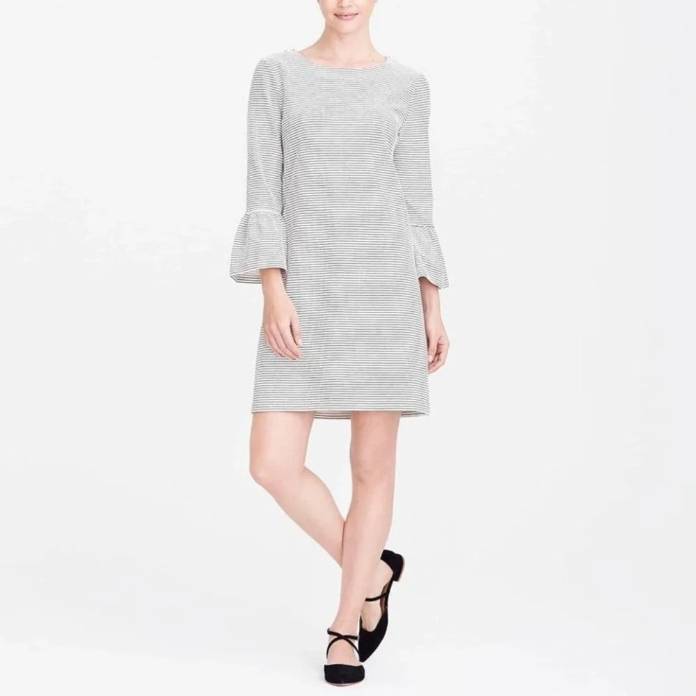 J. Crew Gray Sheath Dress with Bell Sleeves Medium size black and white cotton - Picture 1 of 15